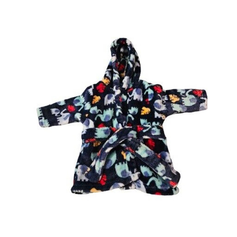 Kids Plush Fleece Bath Robe Hooded Elephants Soft Cozy Flannel Sleepwear